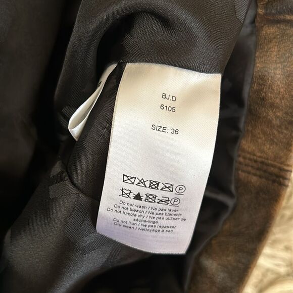 GANNI Washed Perfecto Brown Leather Cropped Biker Jacket size 36 US S Sold Out - Picture 15 of 16